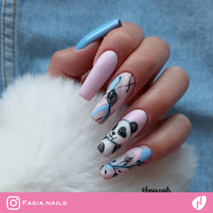 Cute Panda Pastel Nails